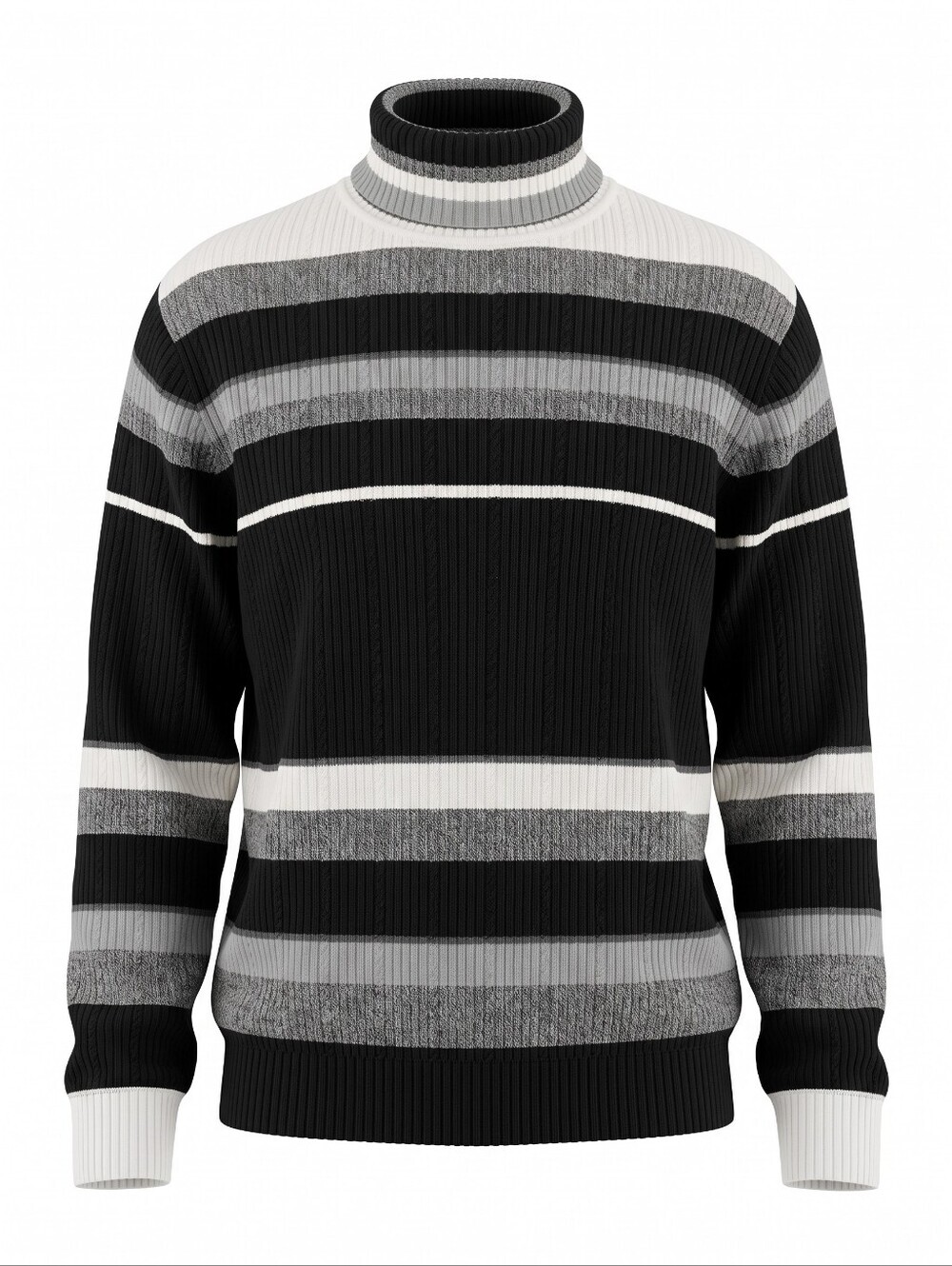 Liz Claiborne Black, Gray & White Striped Turtleneck Sweater Knit Layering